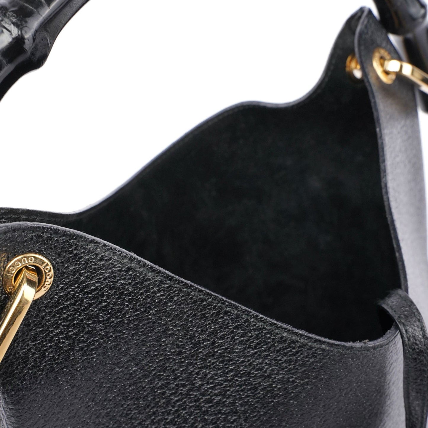 Black Leather Bamboo Hobo Shoulder Bag