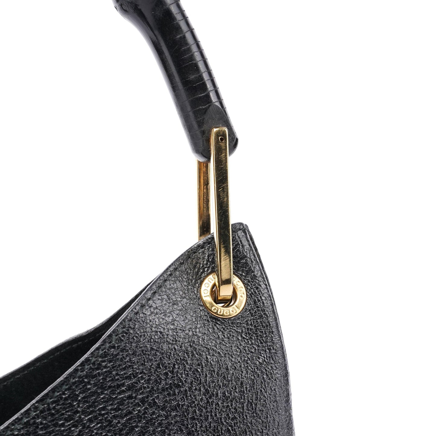 Black Leather Bamboo Hobo Shoulder Bag
