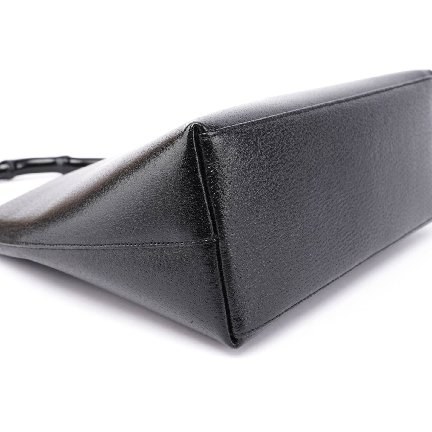 Black Leather Bamboo Hobo Shoulder Bag