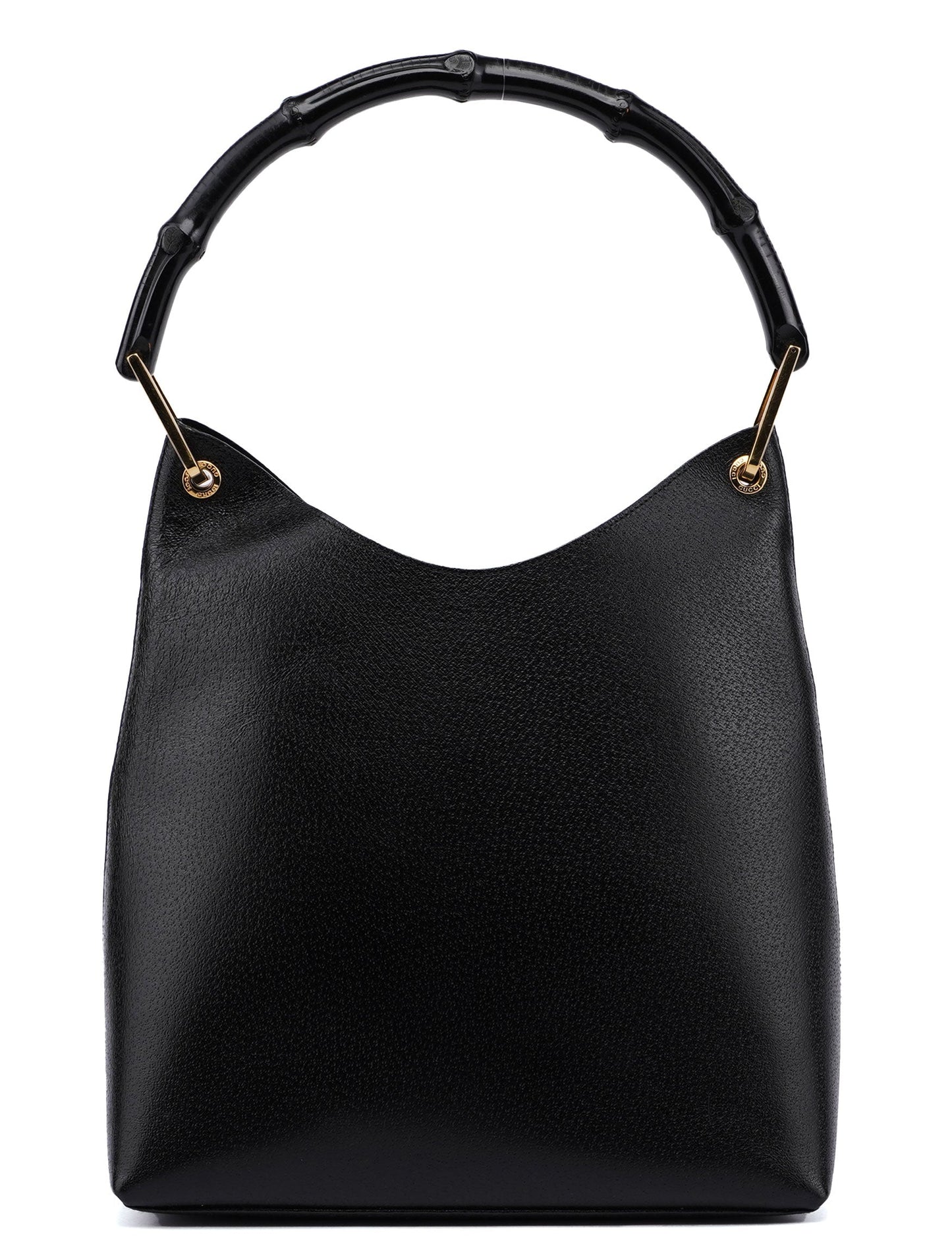 Black Leather Bamboo Hobo Shoulder Bag