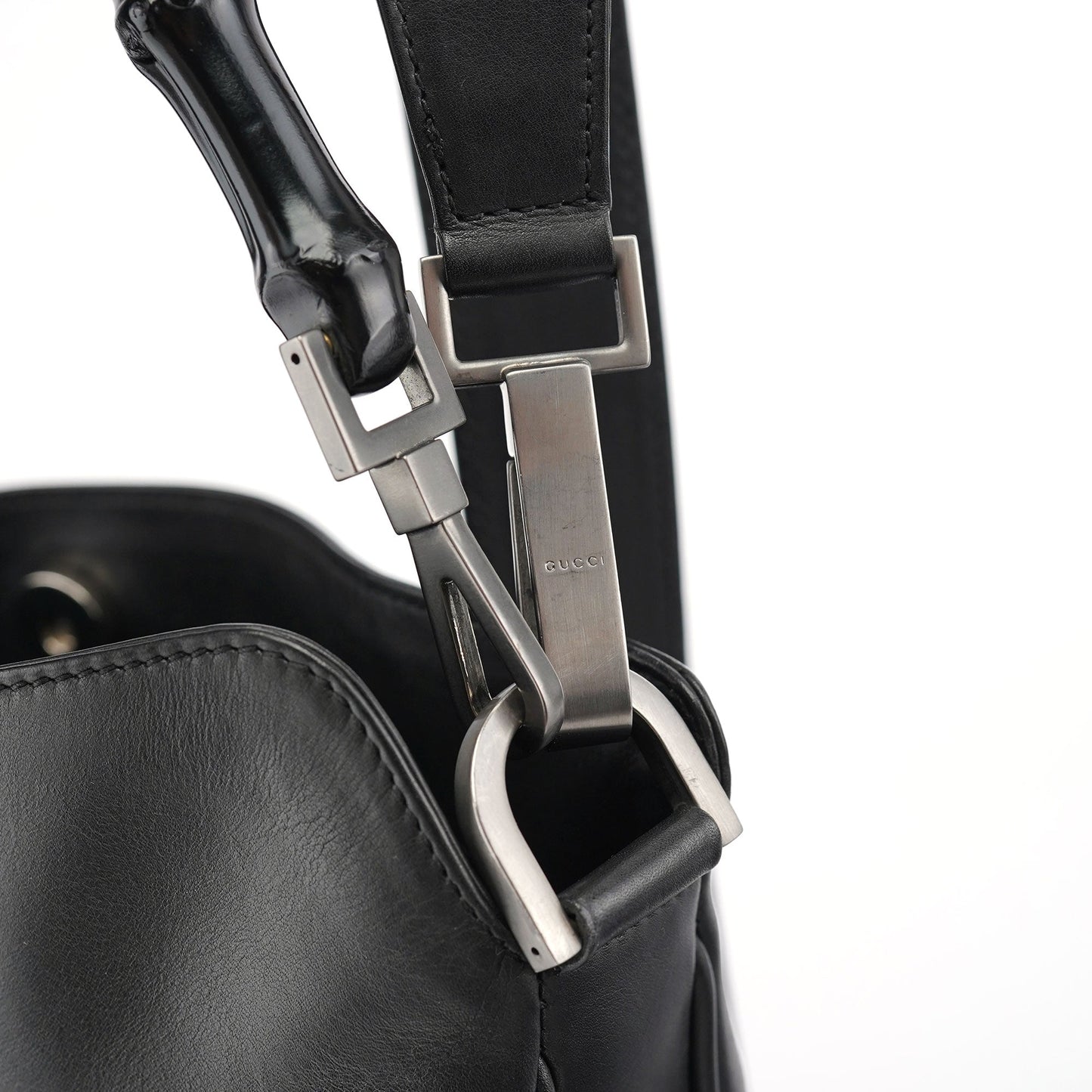 Black Leather Bamboo Shoulder Bag