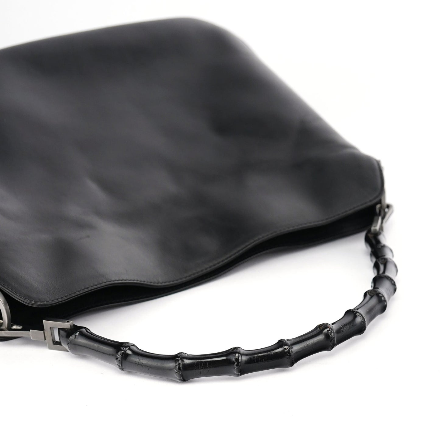 Black Leather Bamboo Shoulder Bag