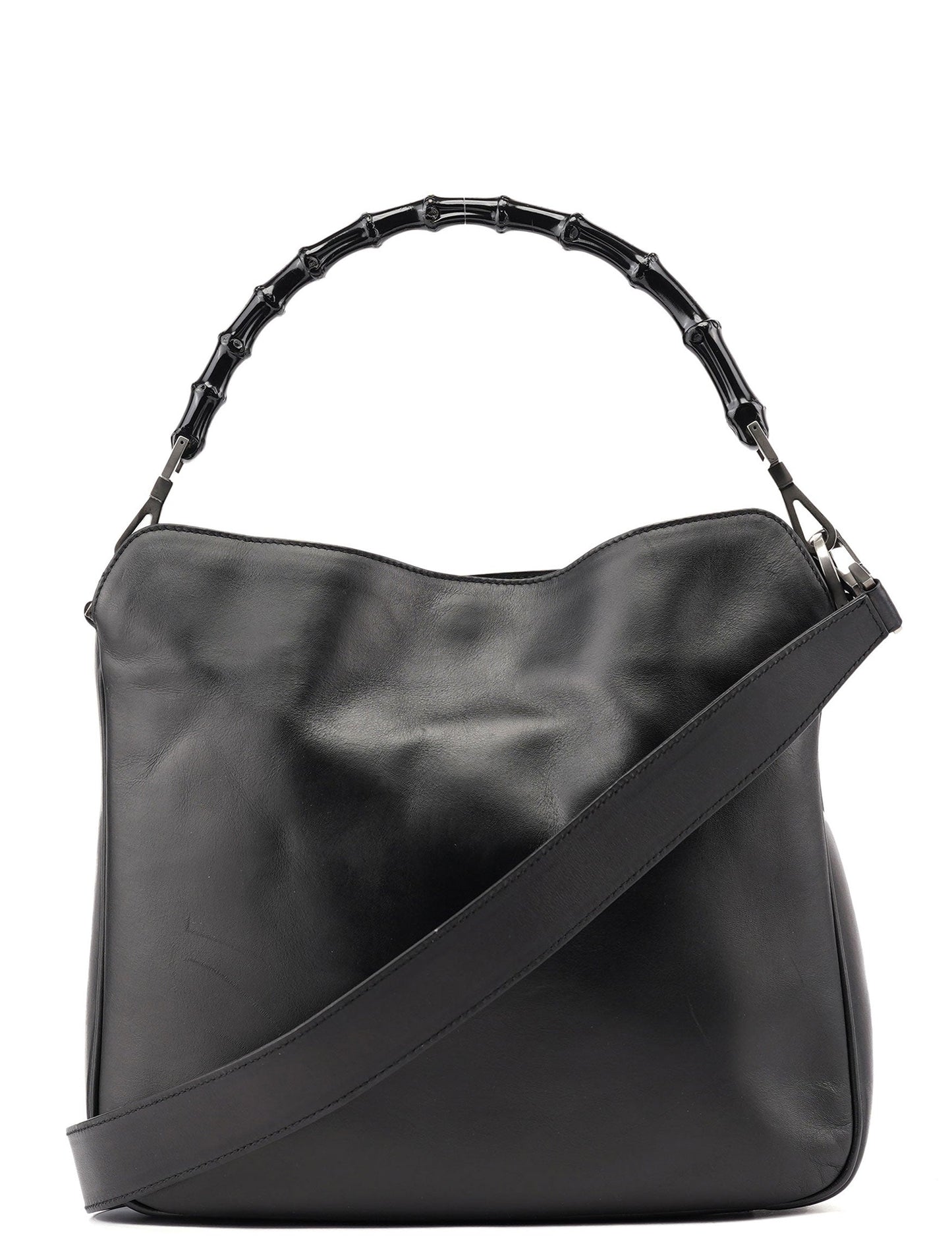 Black Leather Bamboo Shoulder Bag