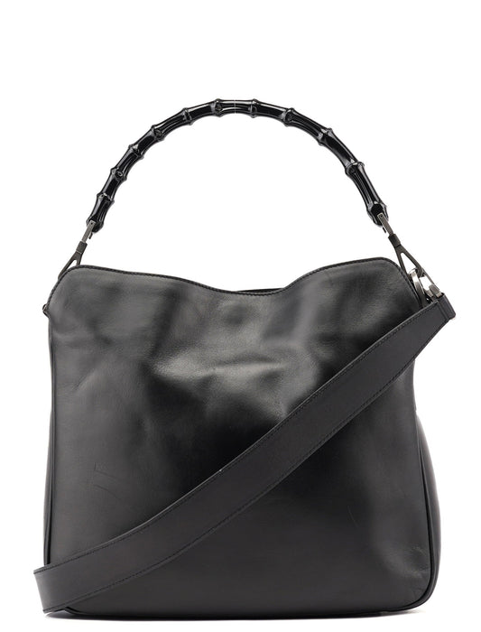 Black Leather Bamboo Shoulder Bag