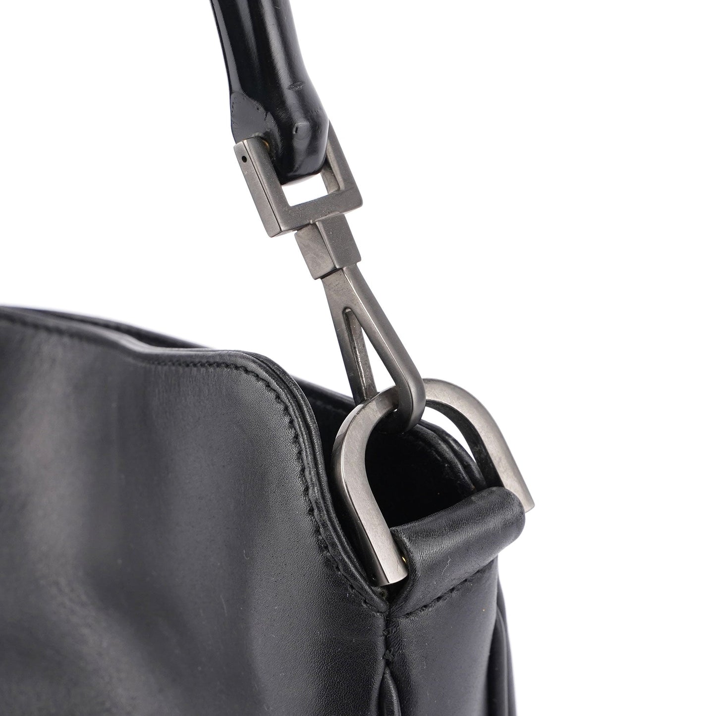 Black Leather Bamboo Shoulder Bag
