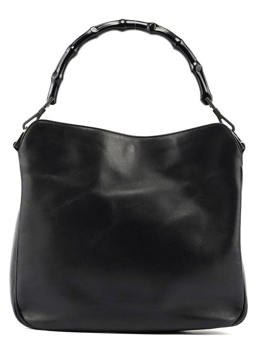 Black Leather Bamboo Shoulder Bag