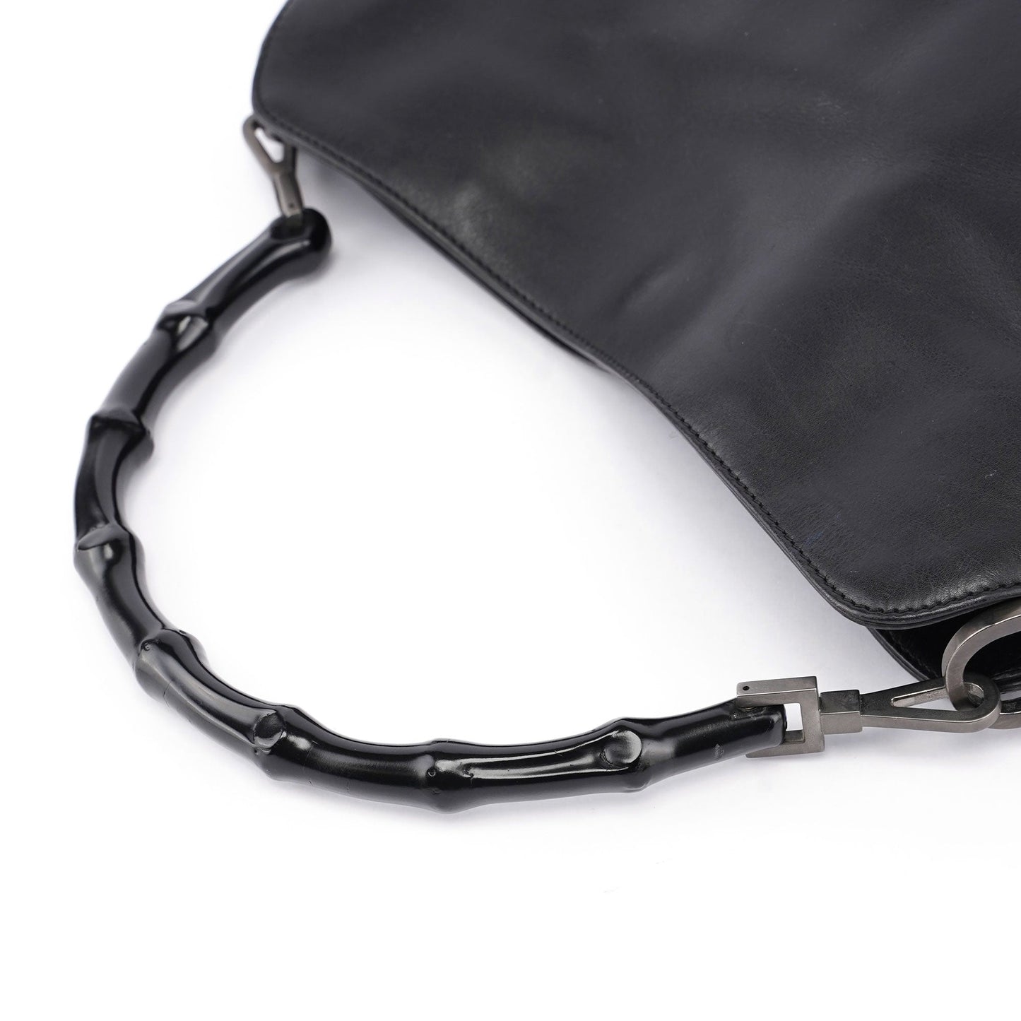 Black Leather Bamboo Shoulder Bag