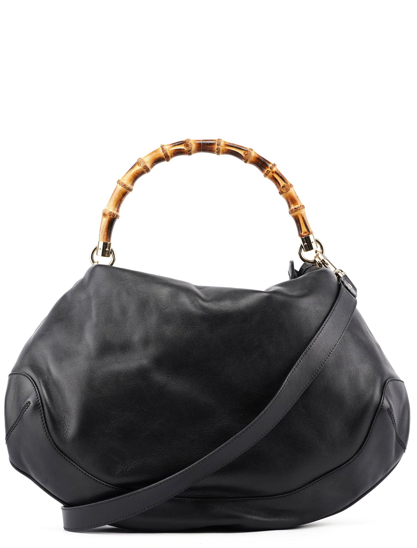 Black Leather Bamboo Shoulder Bag