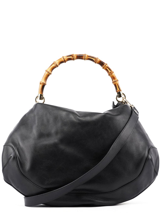Black Leather Bamboo Shoulder Bag