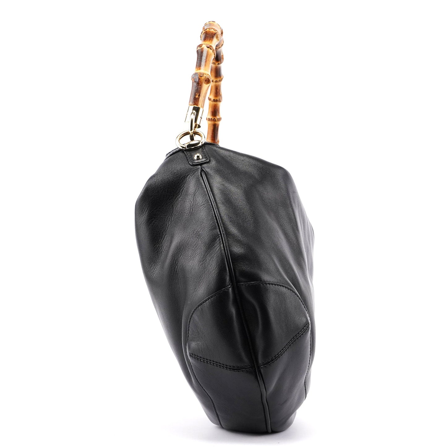 Black Leather Bamboo Shoulder Bag