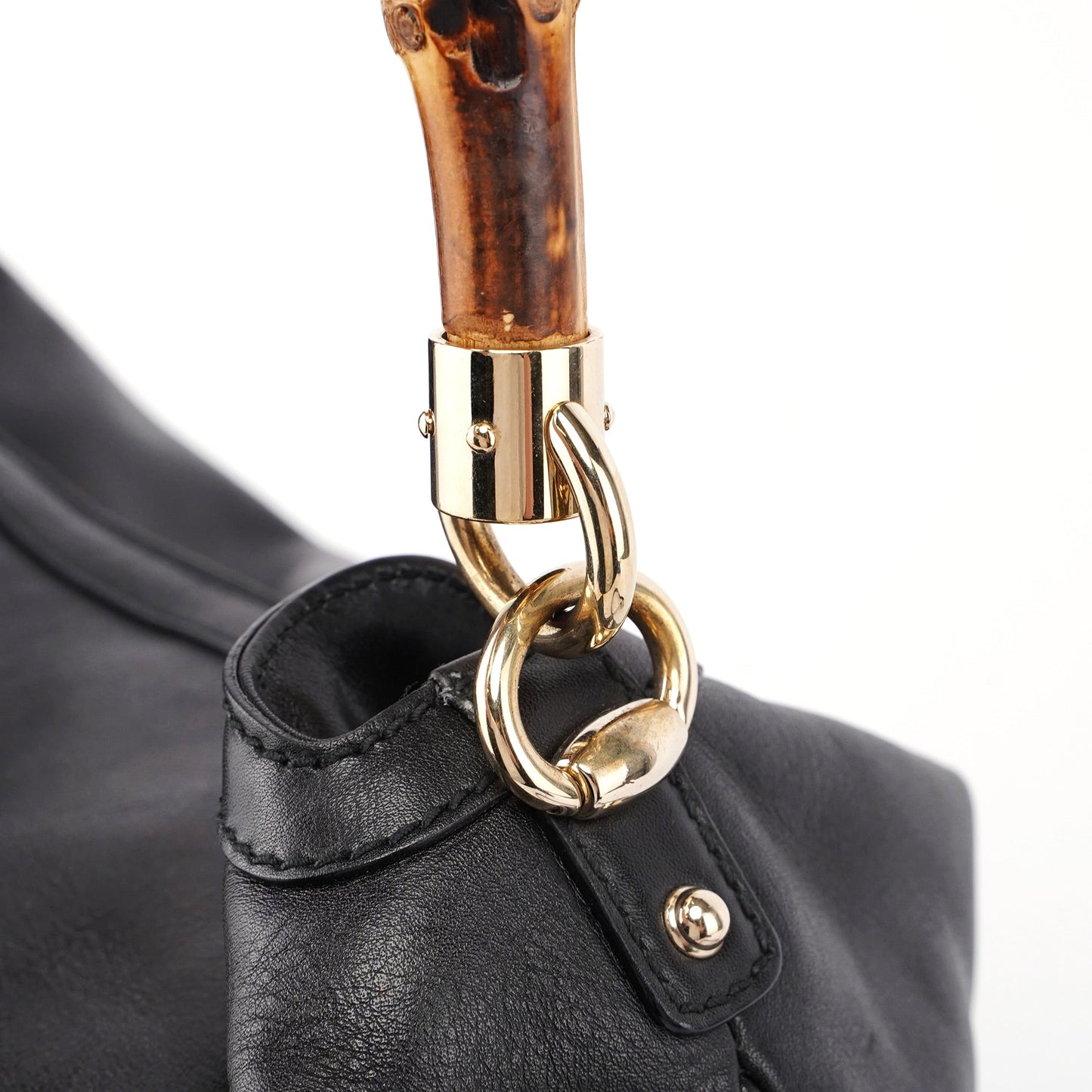 Black Leather Bamboo Shoulder Bag