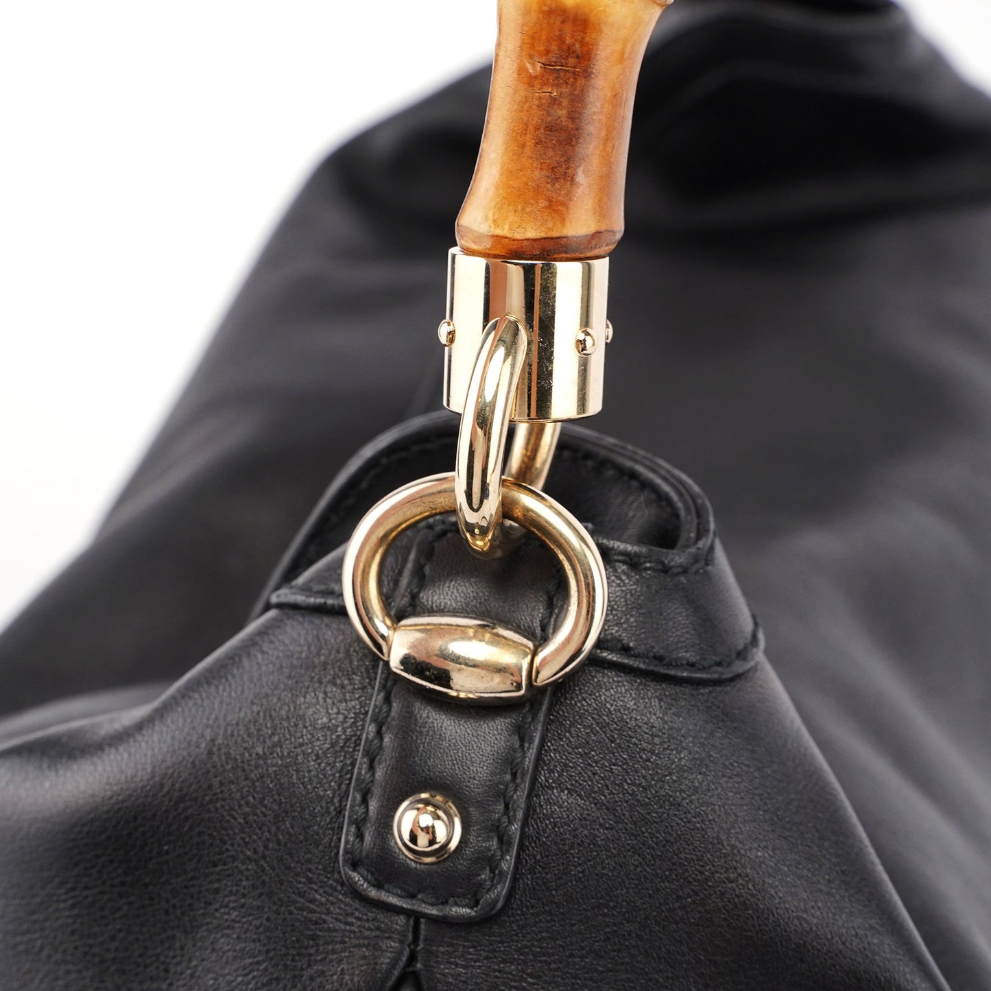 Black Leather Bamboo Shoulder Bag