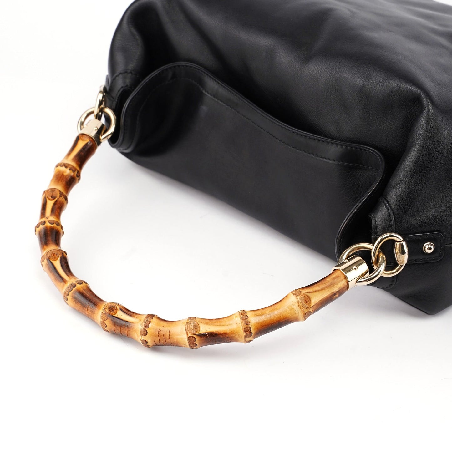Black Leather Bamboo Shoulder Bag