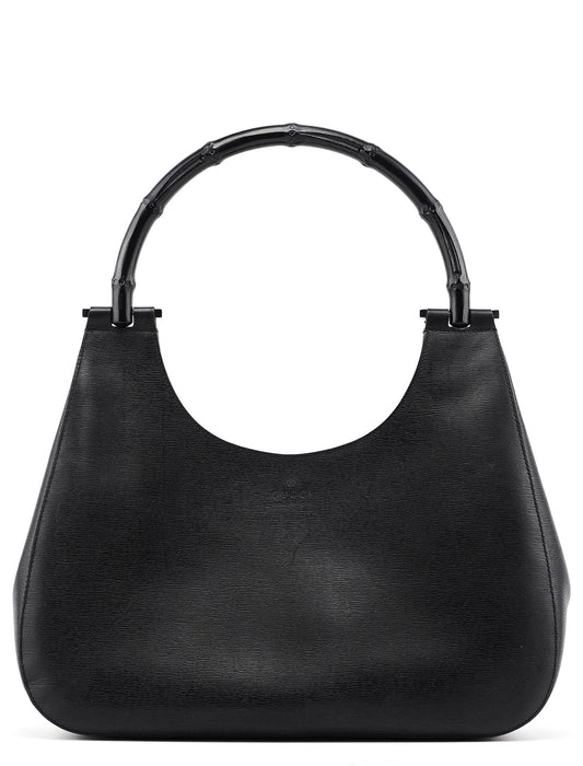 Black Leather Bamboo Shoulder Bag