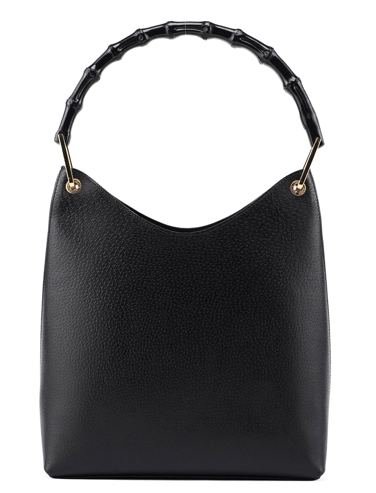 Black Leather Bamboo Shoulder Bag W/ Pouch