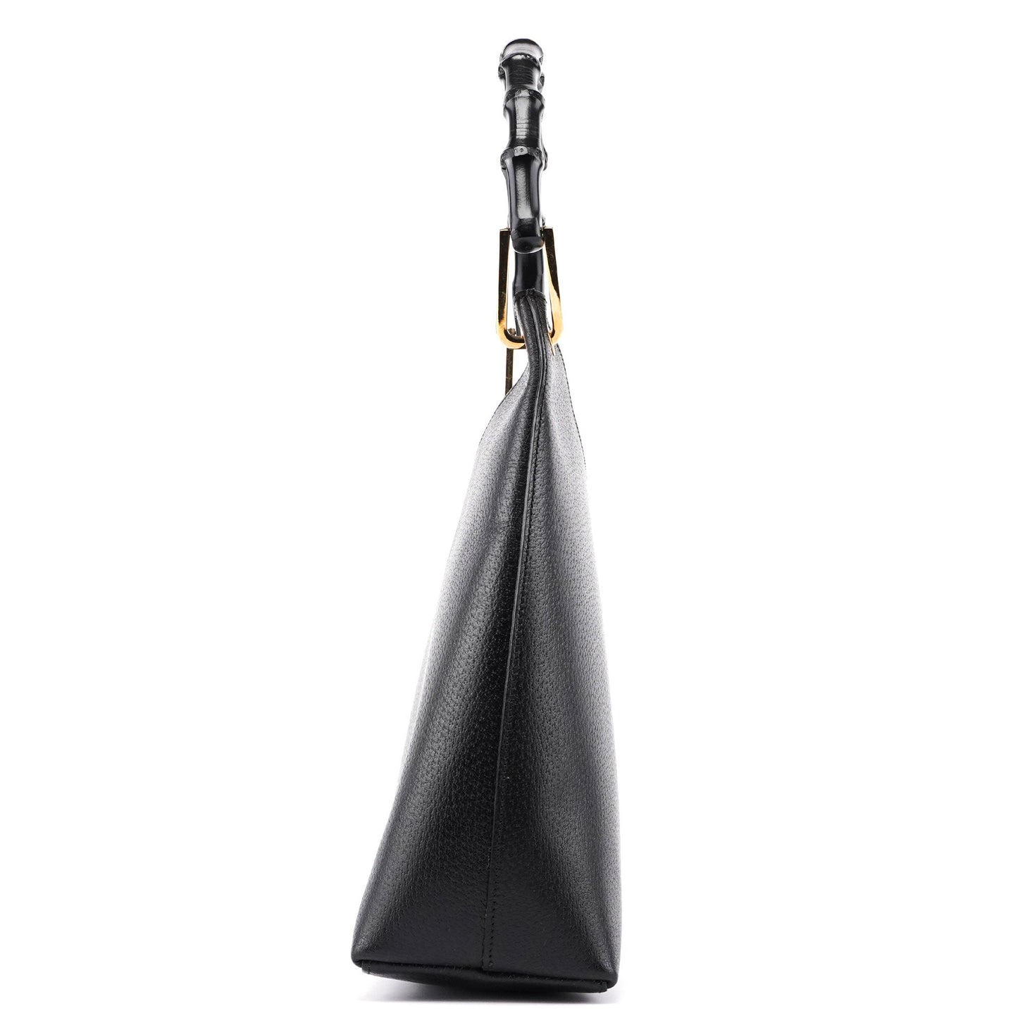 Black Leather Bamboo Shoulder Bag W/ Pouch