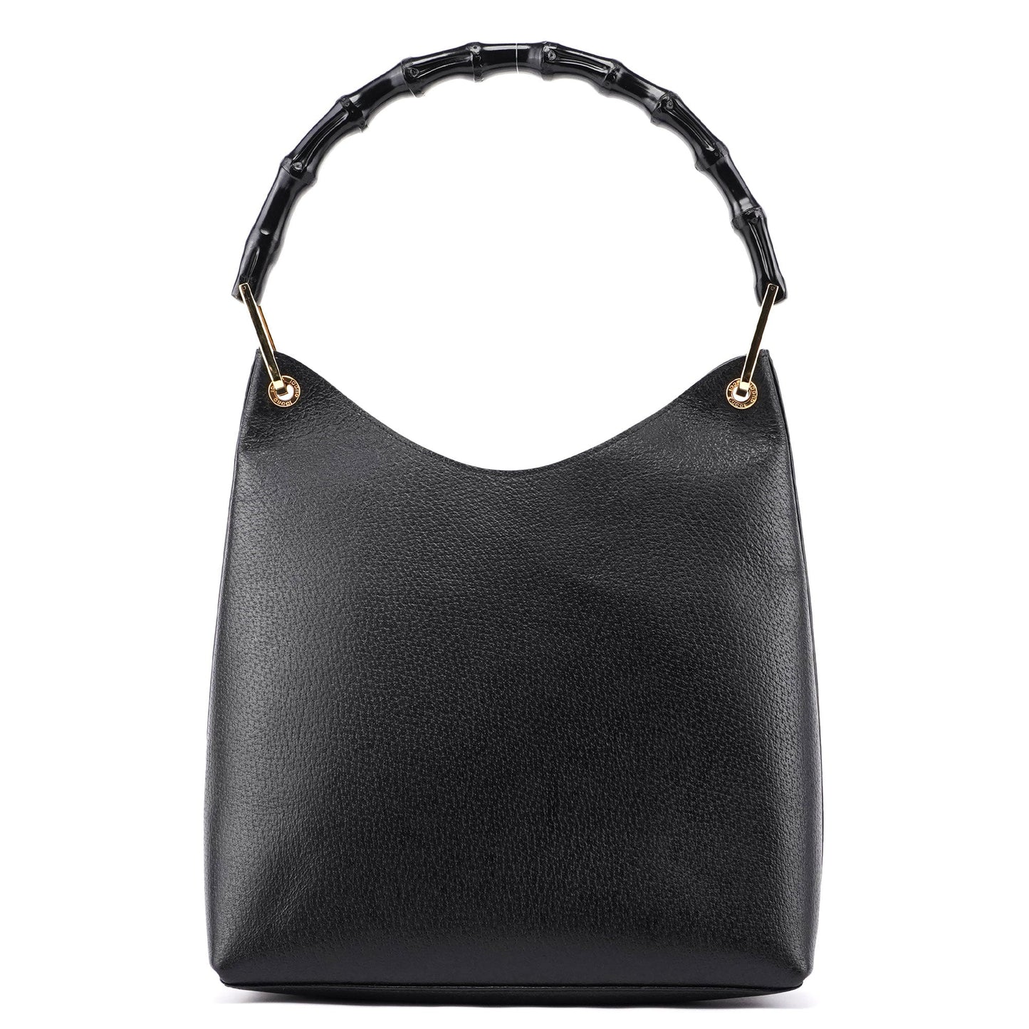 Black Leather Bamboo Shoulder Bag W/ Pouch