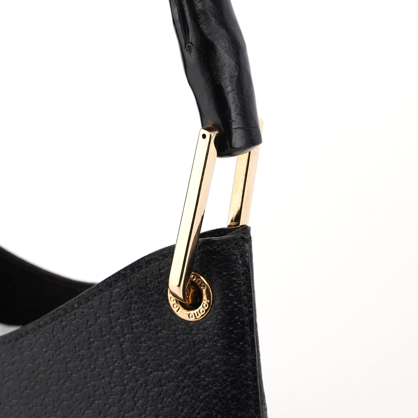 Black Leather Bamboo Shoulder Bag W/ Pouch