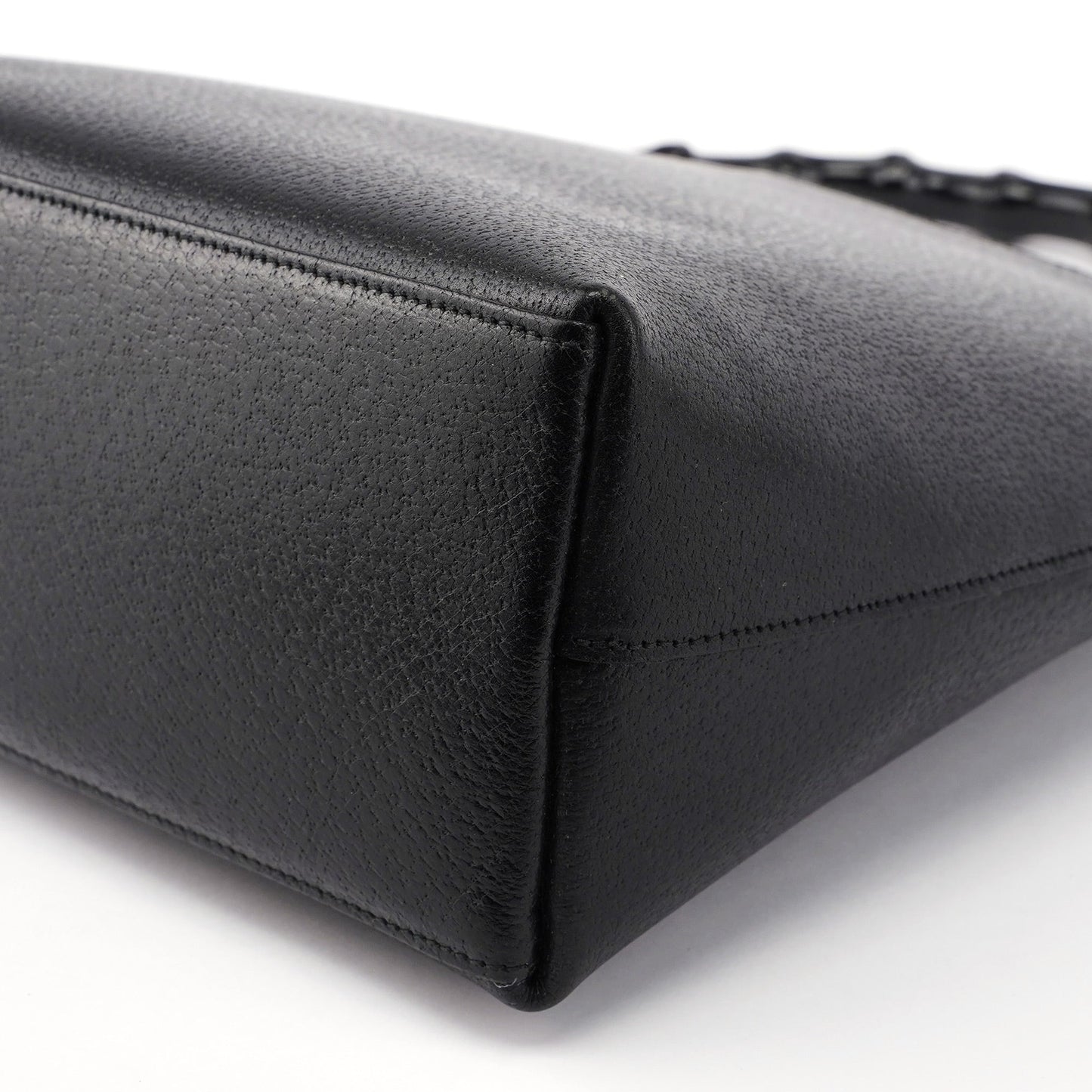 Black Leather Bamboo Shoulder Bag W/ Pouch