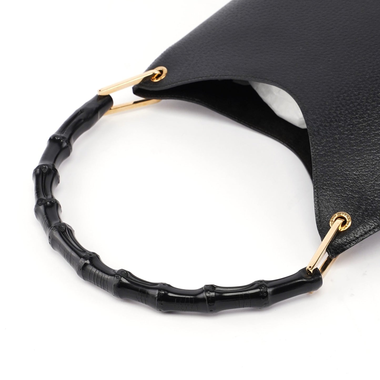 Black Leather Bamboo Shoulder Bag W/ Pouch