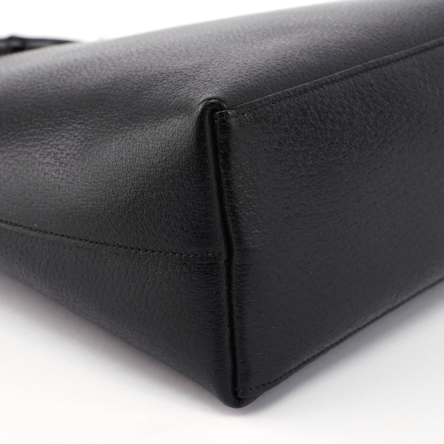 Black Leather Bamboo Shoulder Bag W/ Pouch