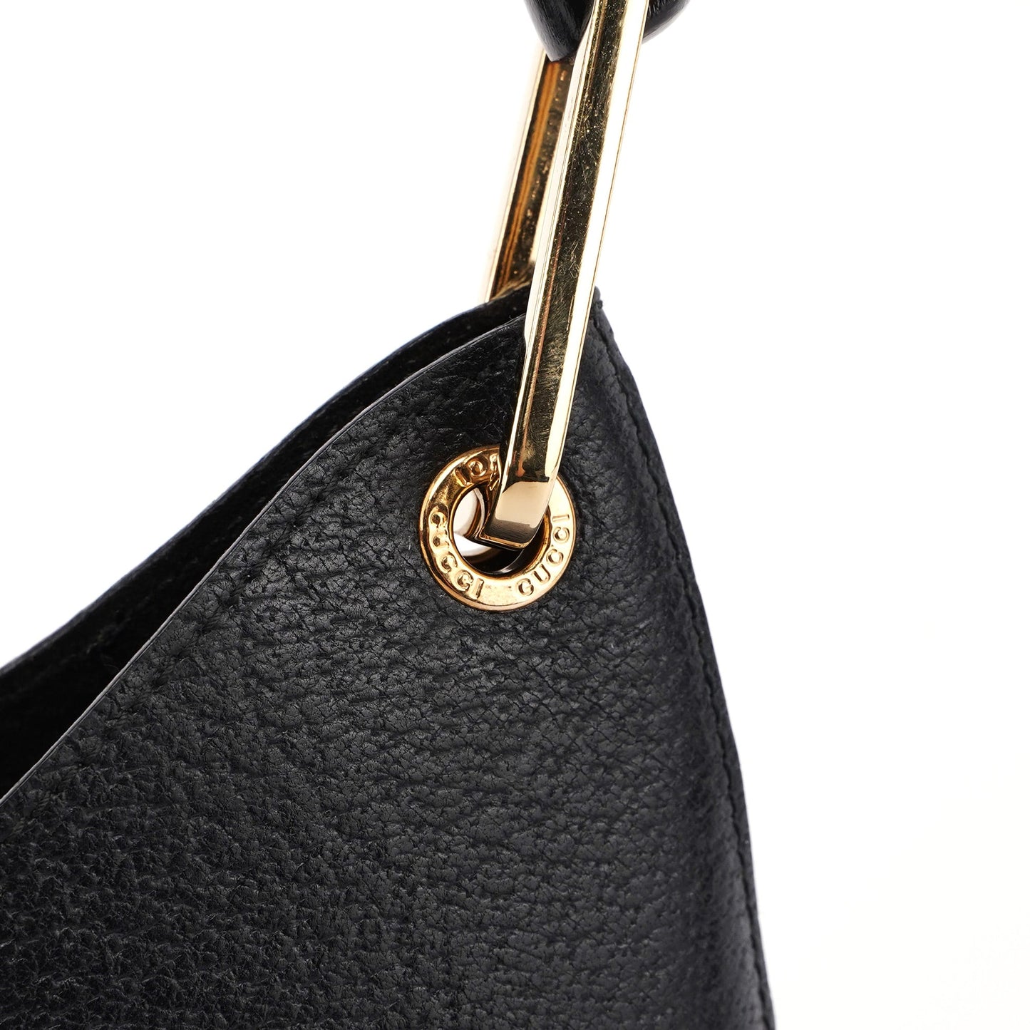 Black Leather Bamboo Shoulder Bag W/ Pouch