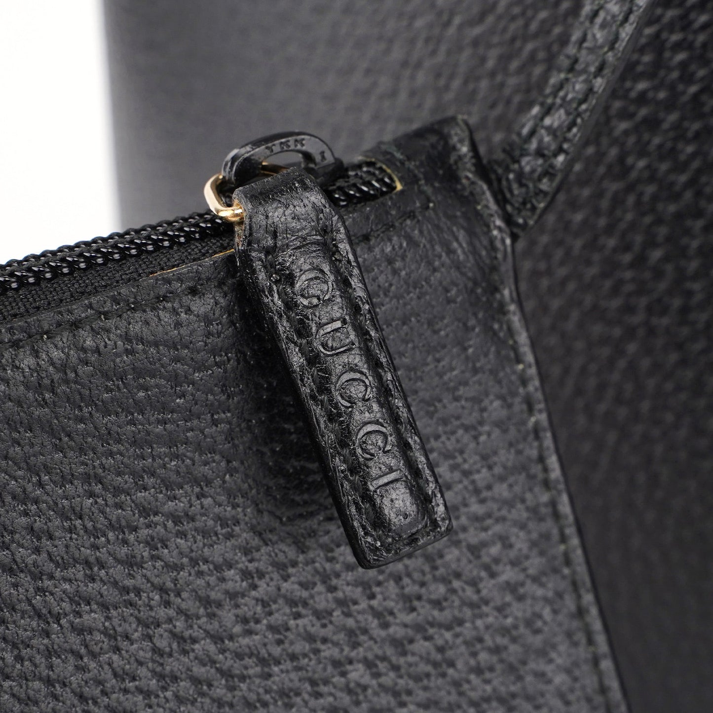 Black Leather Bamboo Shoulder Bag W/ Pouch