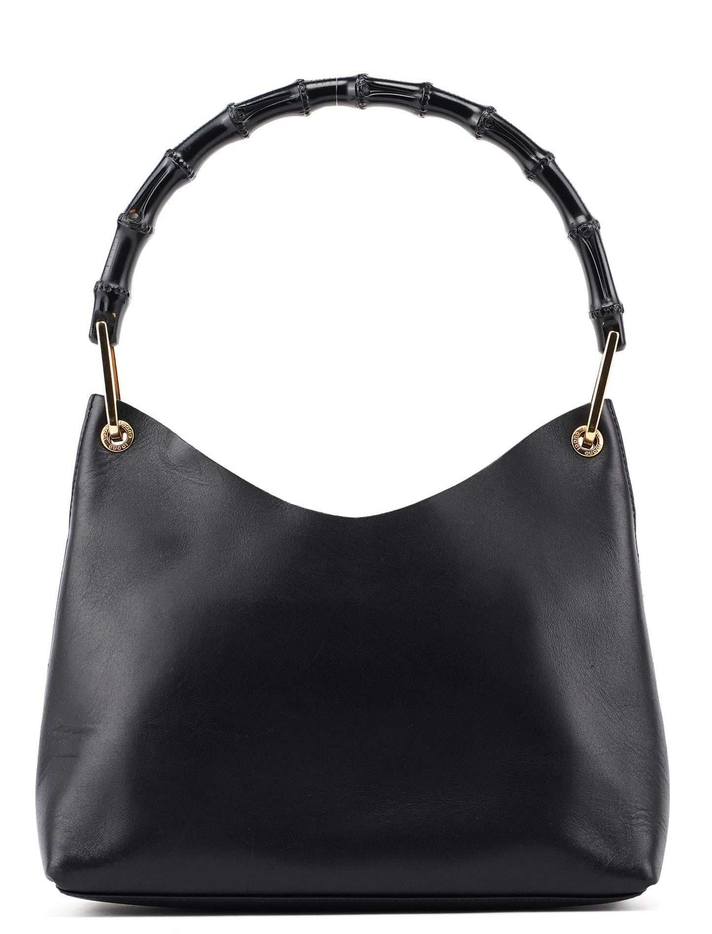 Black Leather Bamboo Shoulder Bag W/ Pouch