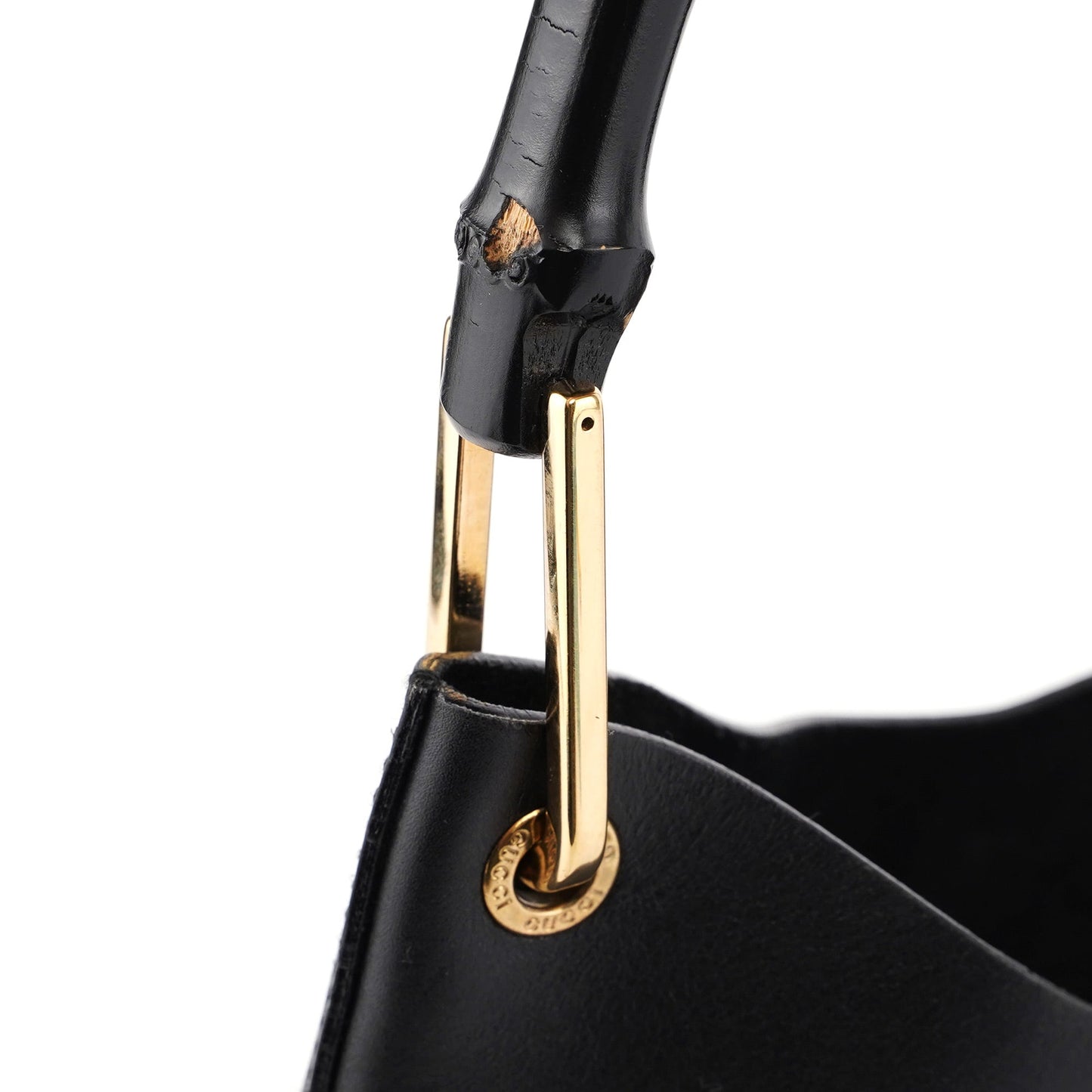 Black Leather Bamboo Shoulder Bag W/ Pouch