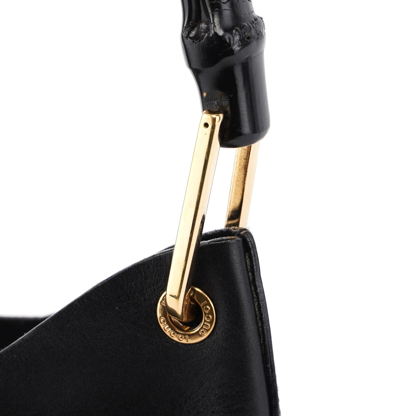 Black Leather Bamboo Shoulder Bag W/ Pouch