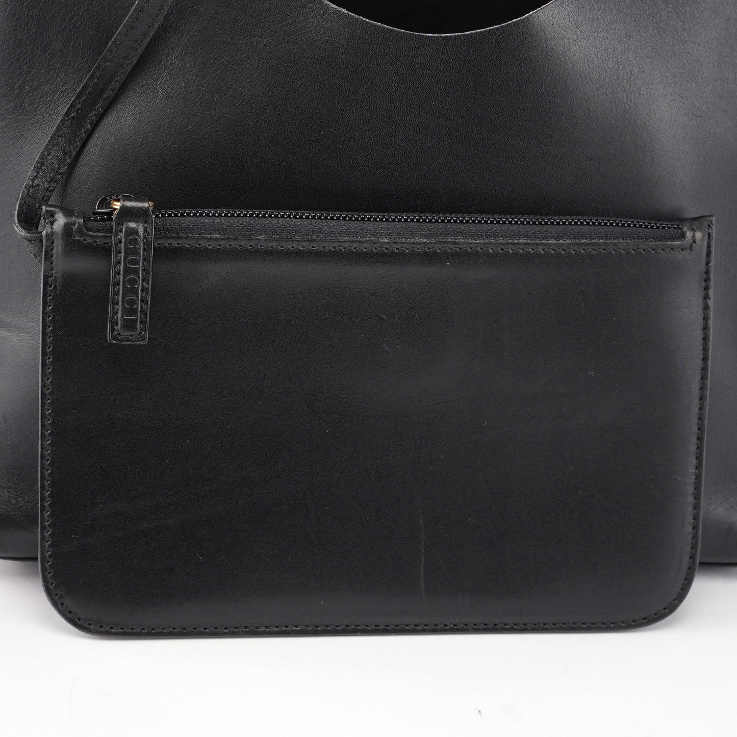 Black Leather Bamboo Shoulder Bag W/ Pouch