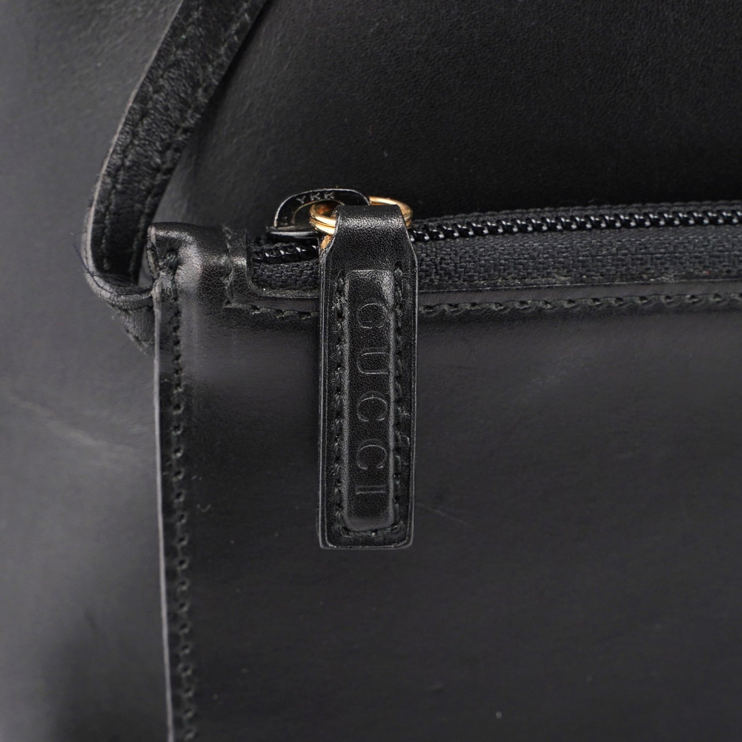 Black Leather Bamboo Shoulder Bag W/ Pouch