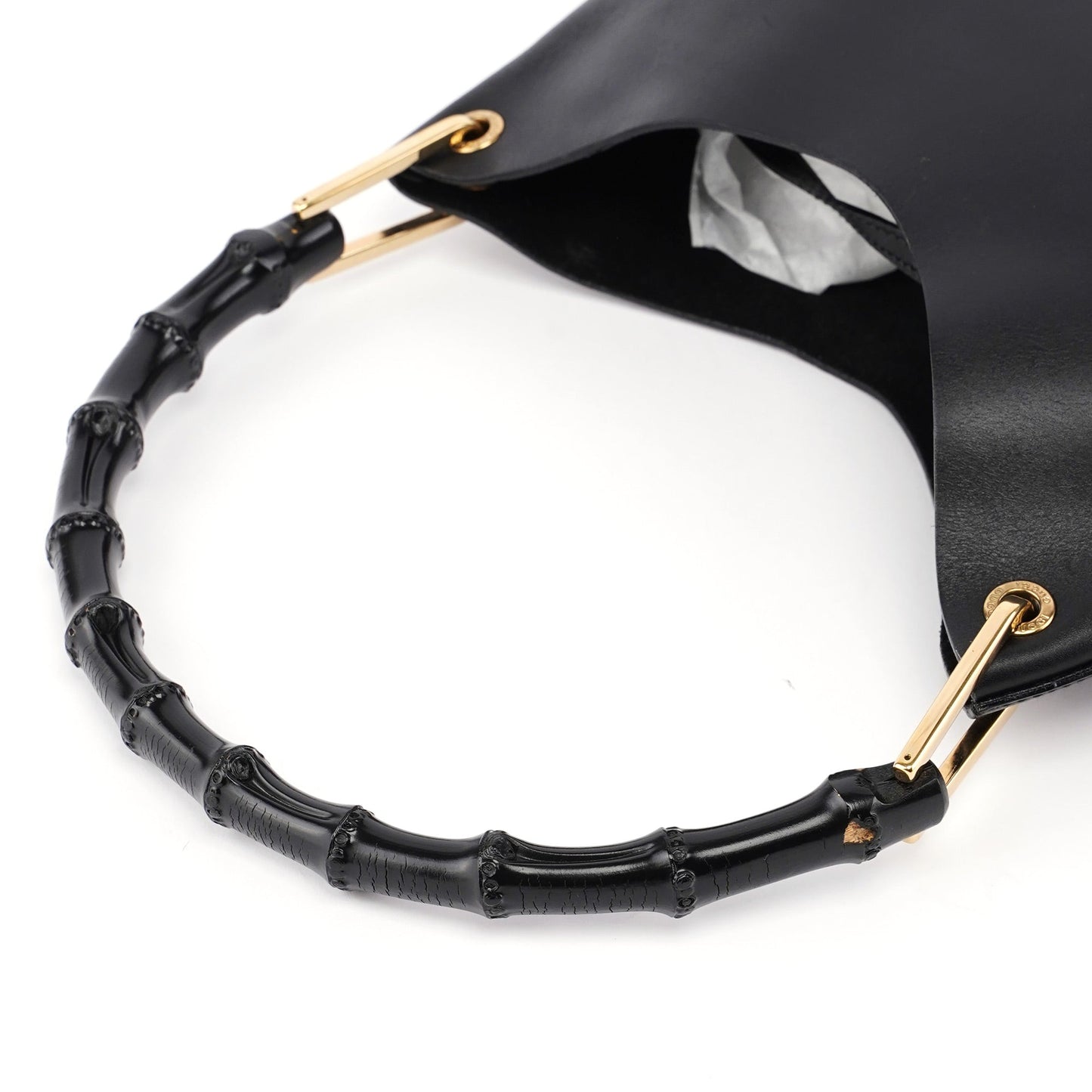 Black Leather Bamboo Shoulder Bag W/ Pouch