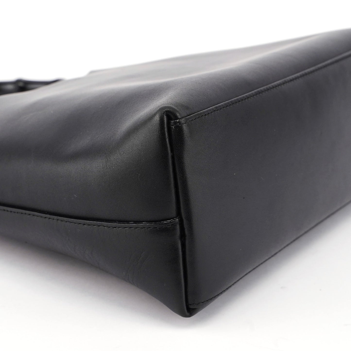 Black Leather Bamboo Shoulder Bag W/ Pouch