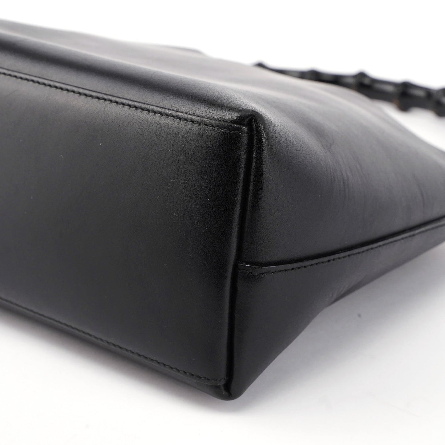 Black Leather Bamboo Shoulder Bag W/ Pouch