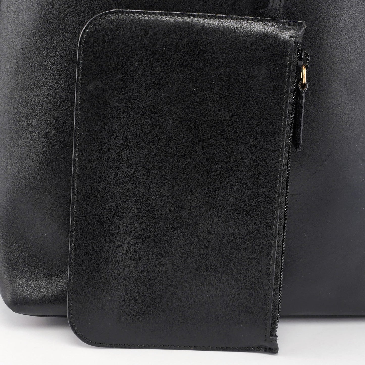 Black Leather Bamboo Shoulder Bag W/ Pouch