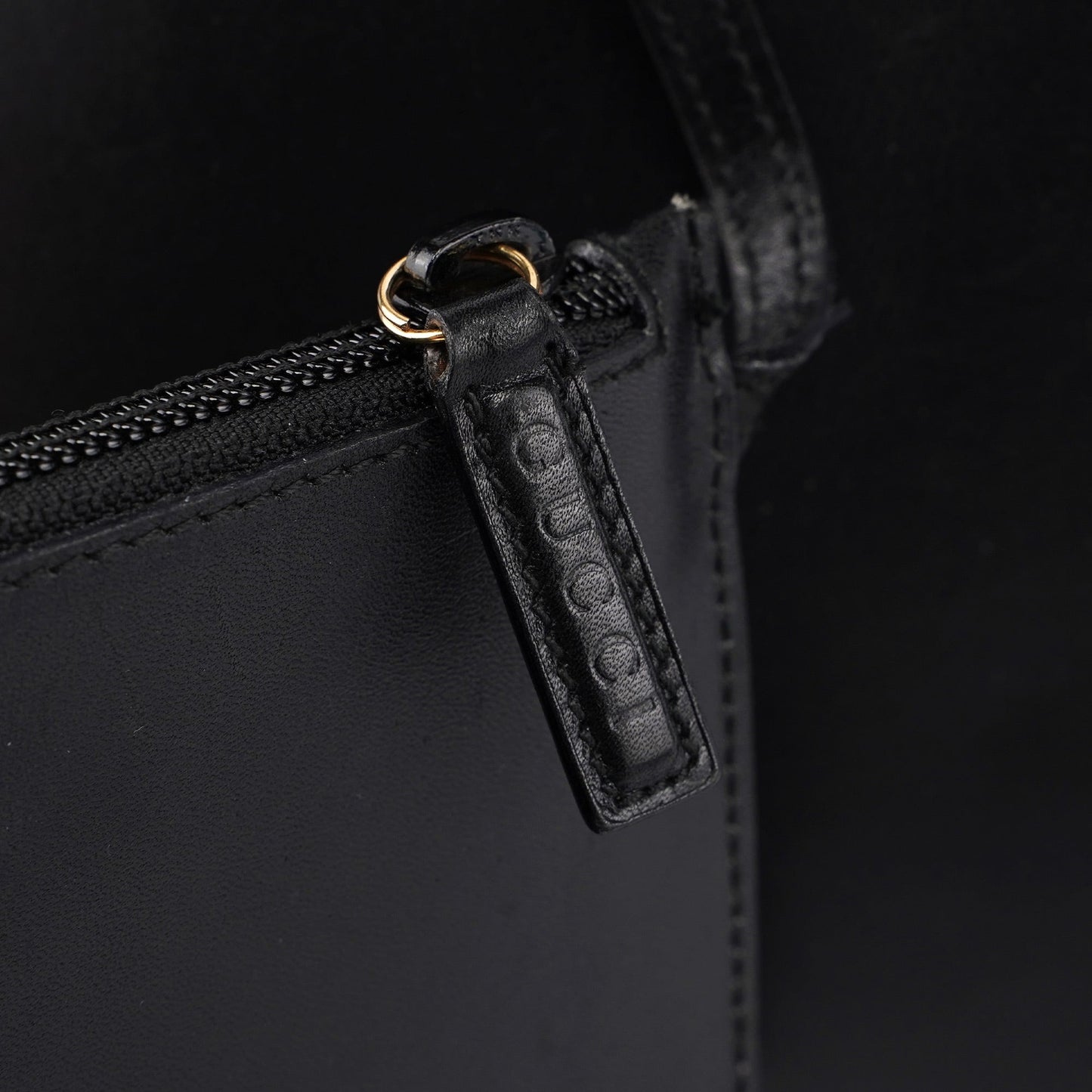 Black Leather Bamboo Shoulder Bag W/ Pouch