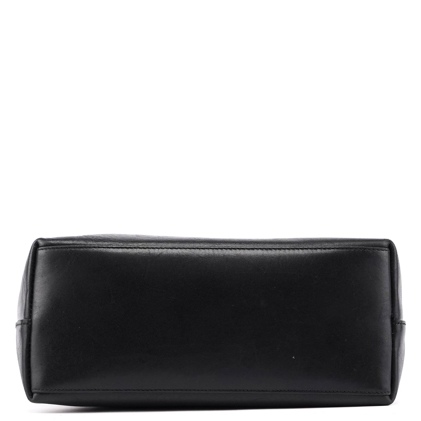 Black Leather Bamboo Shoulder Bag W/ Pouch