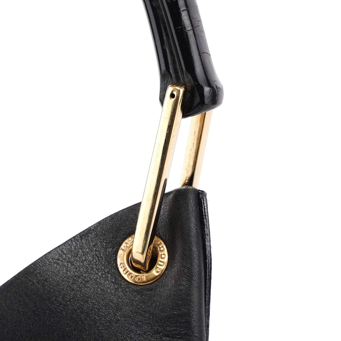 Black Leather Bamboo Shoulder Bag W/ Pouch