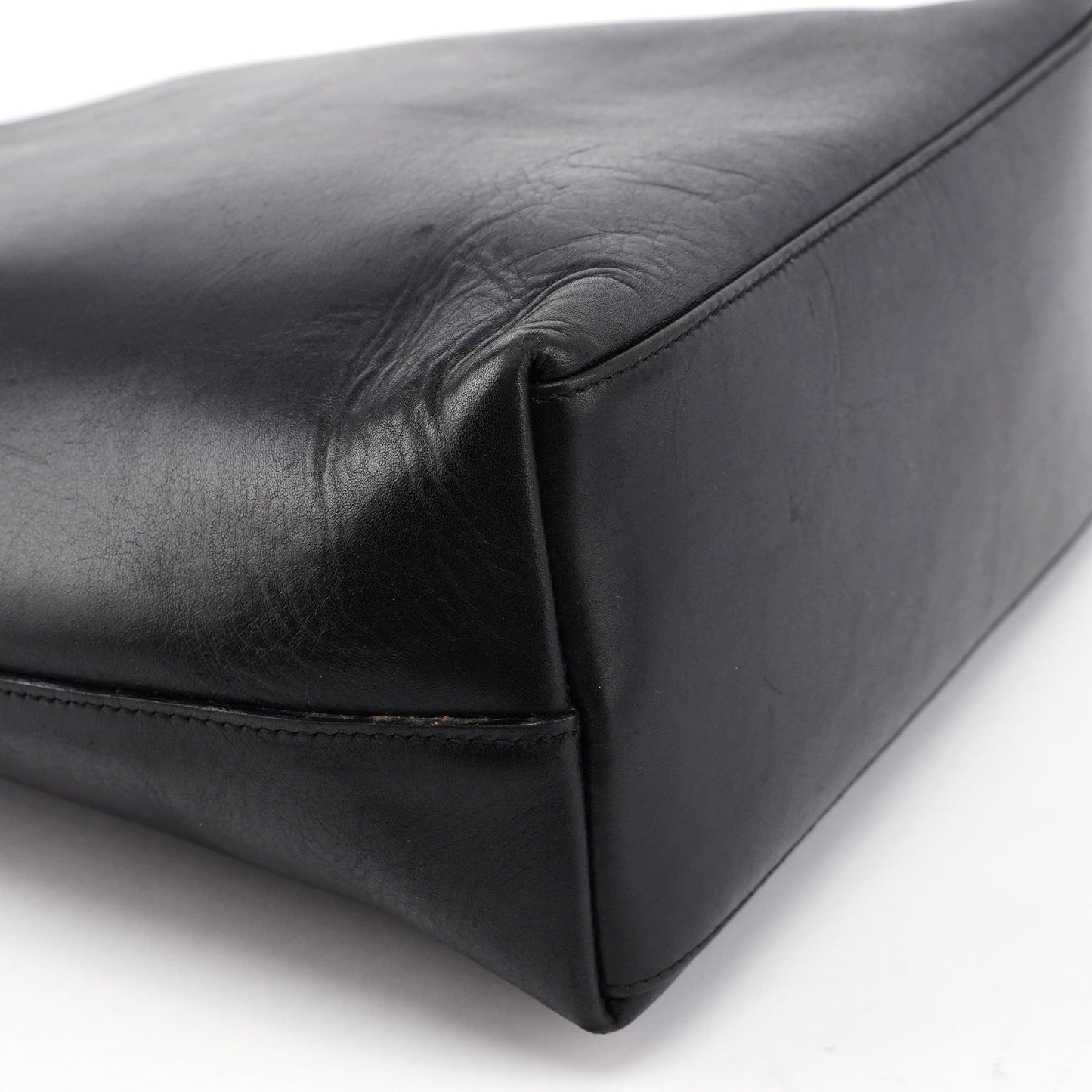 Black Leather Bamboo Shoulder Bag W/ Pouch