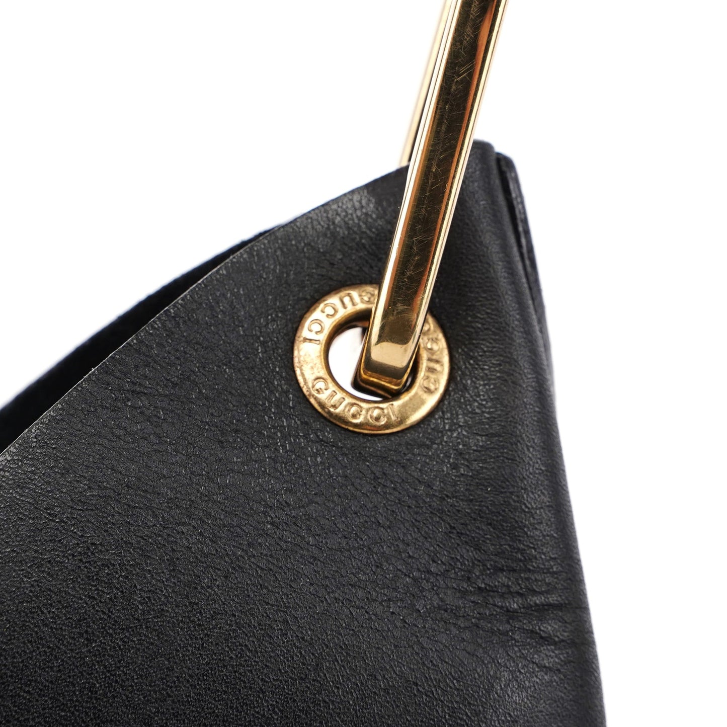 Black Leather Bamboo Shoulder Bag W/ Pouch