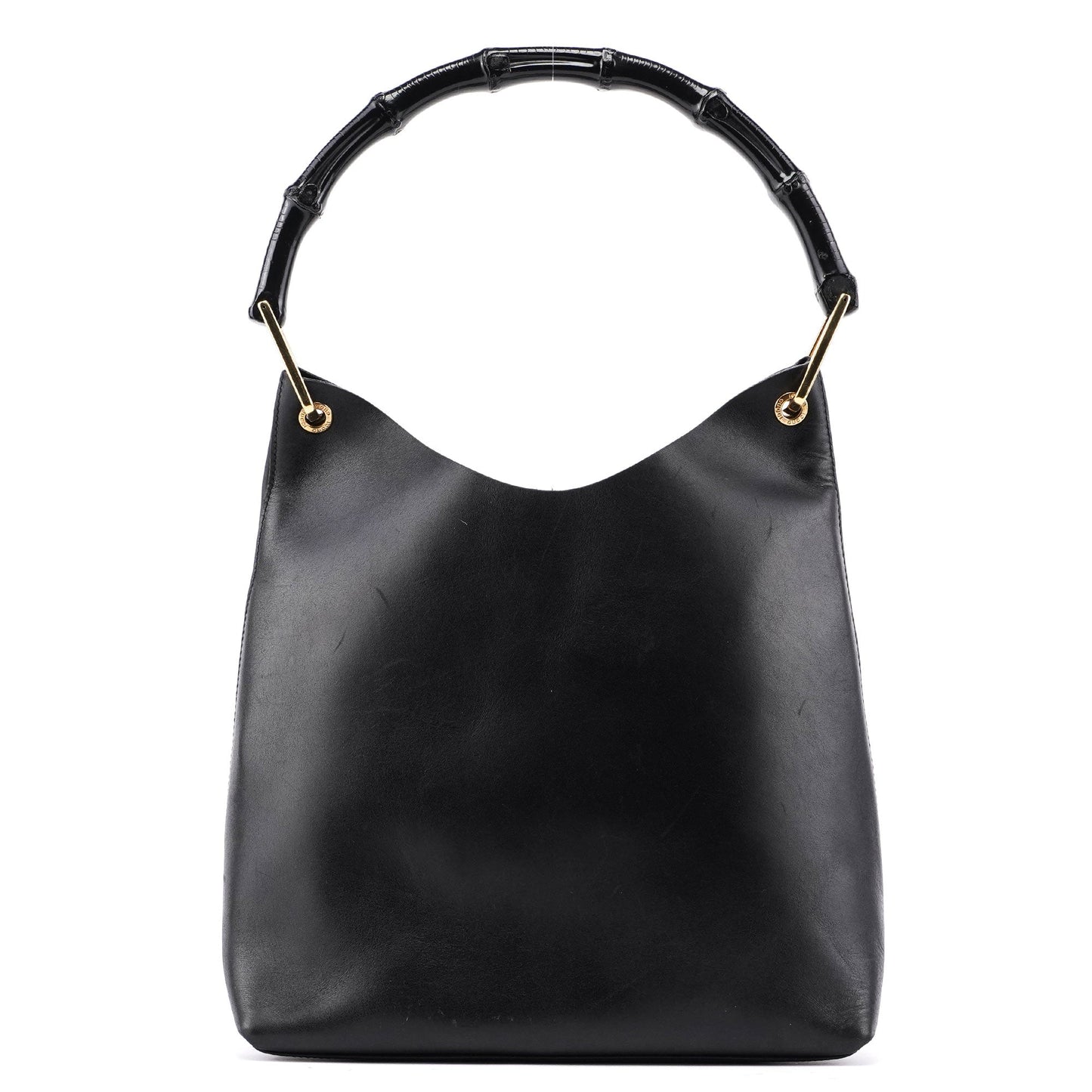 Black Leather Bamboo Shoulder Bag W/ Pouch