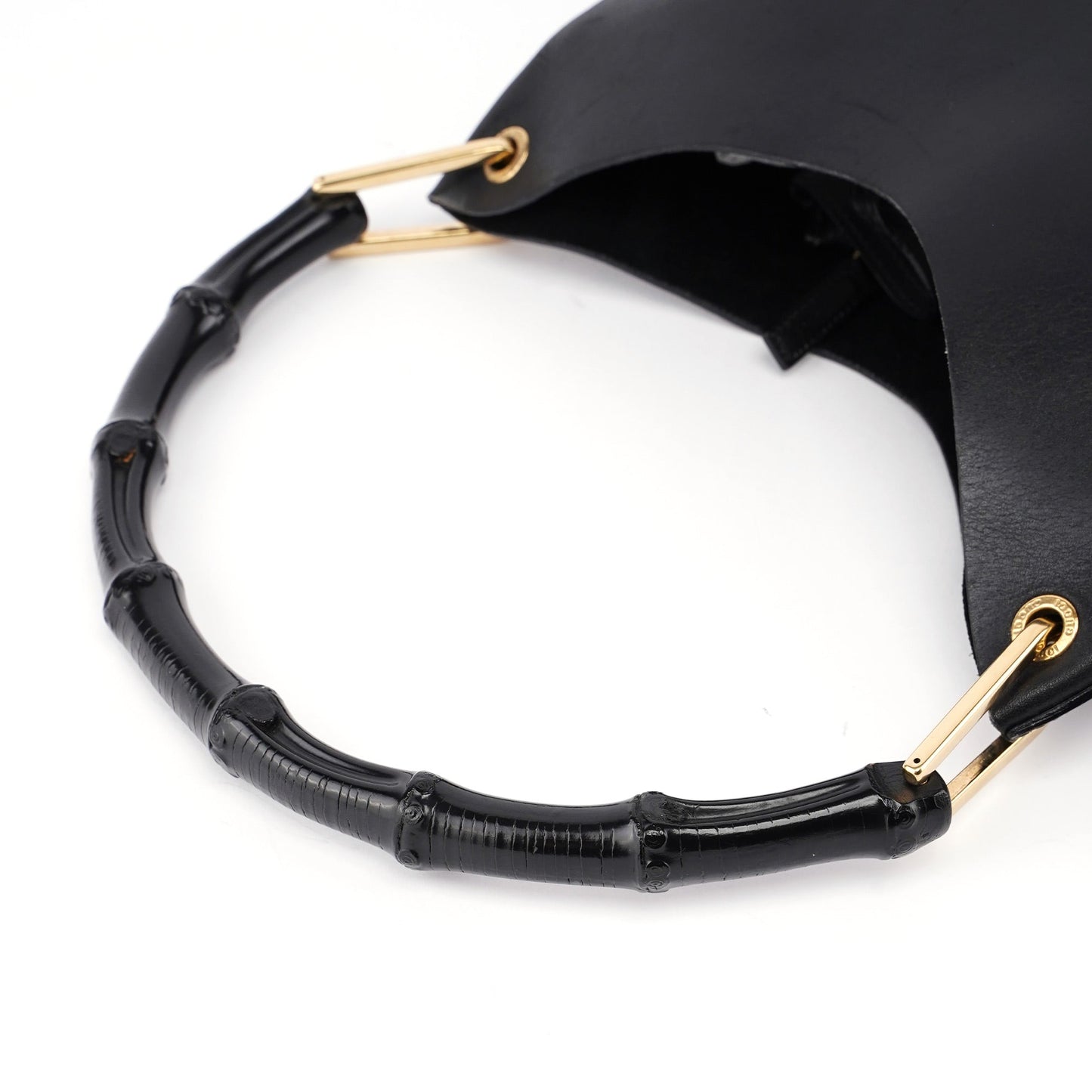 Black Leather Bamboo Shoulder Bag W/ Pouch