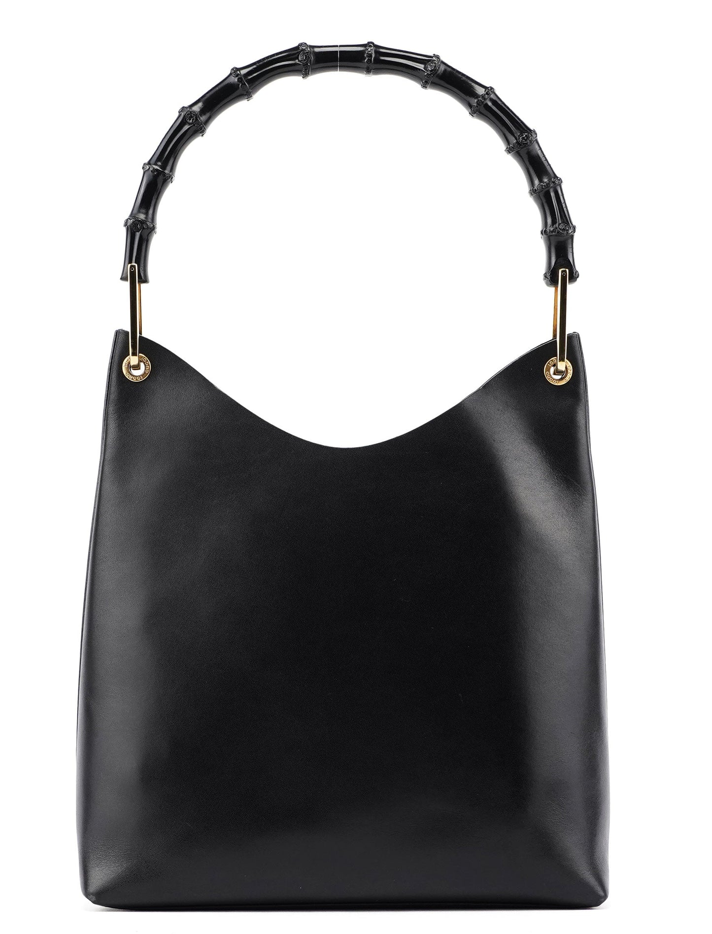 Black Leather Bamboo Shoulder Bag W/ Pouch