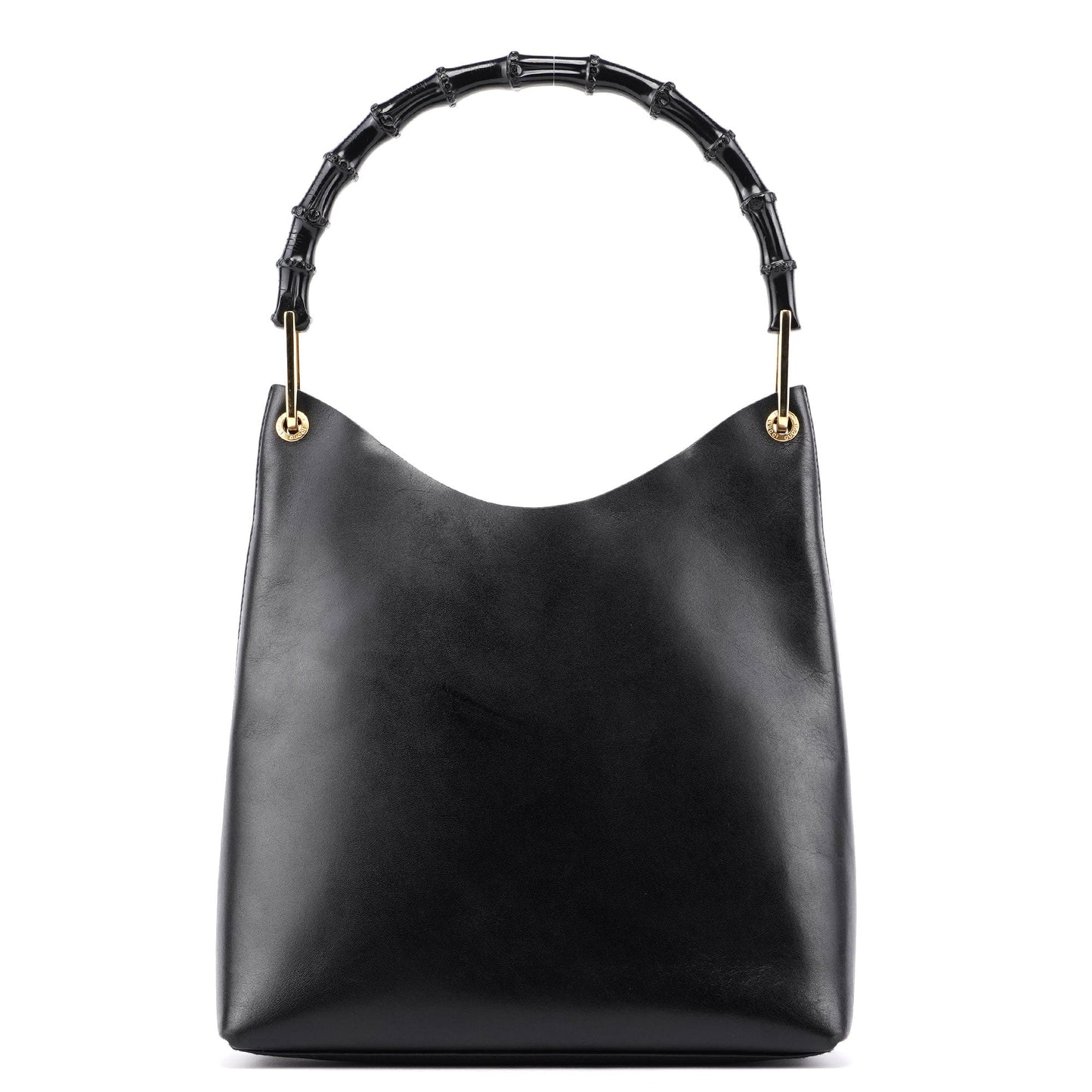 Black Leather Bamboo Shoulder Bag W/ Pouch