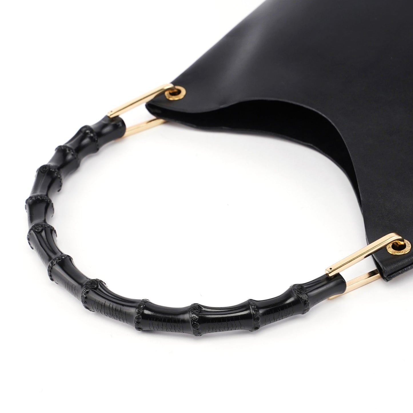 Black Leather Bamboo Shoulder Bag W/ Pouch