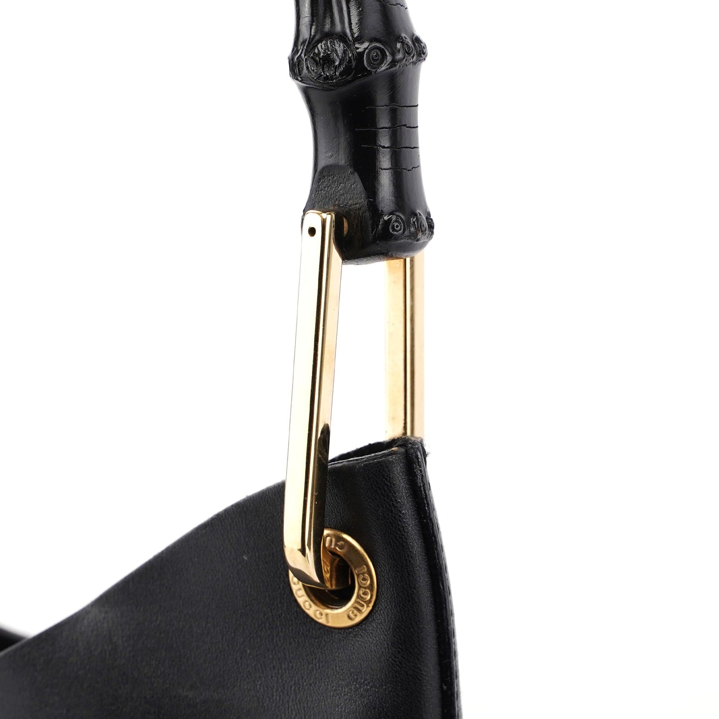 Black Leather Bamboo Shoulder Bag W/ Pouch