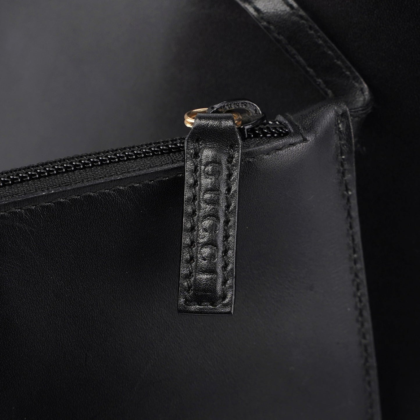 Black Leather Bamboo Shoulder Bag W/ Pouch