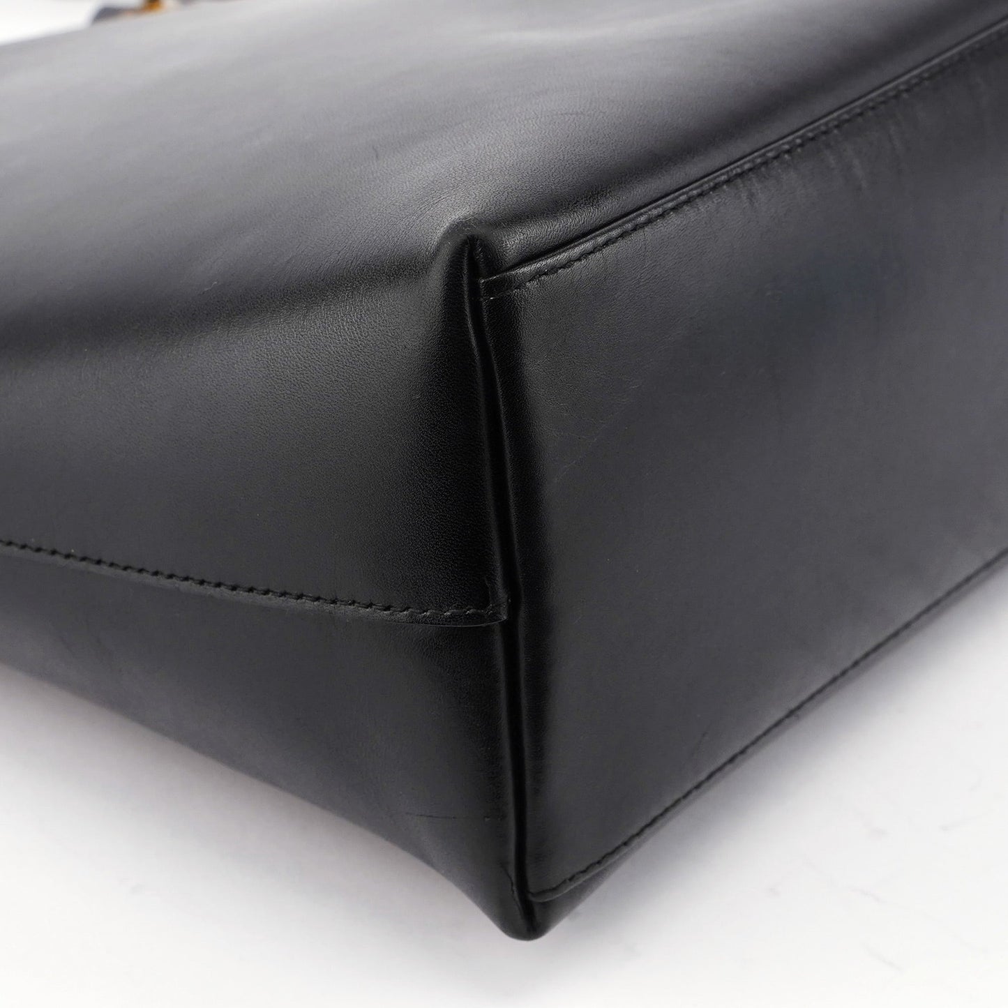 Black Leather Bamboo Shoulder Bag W/ Pouch