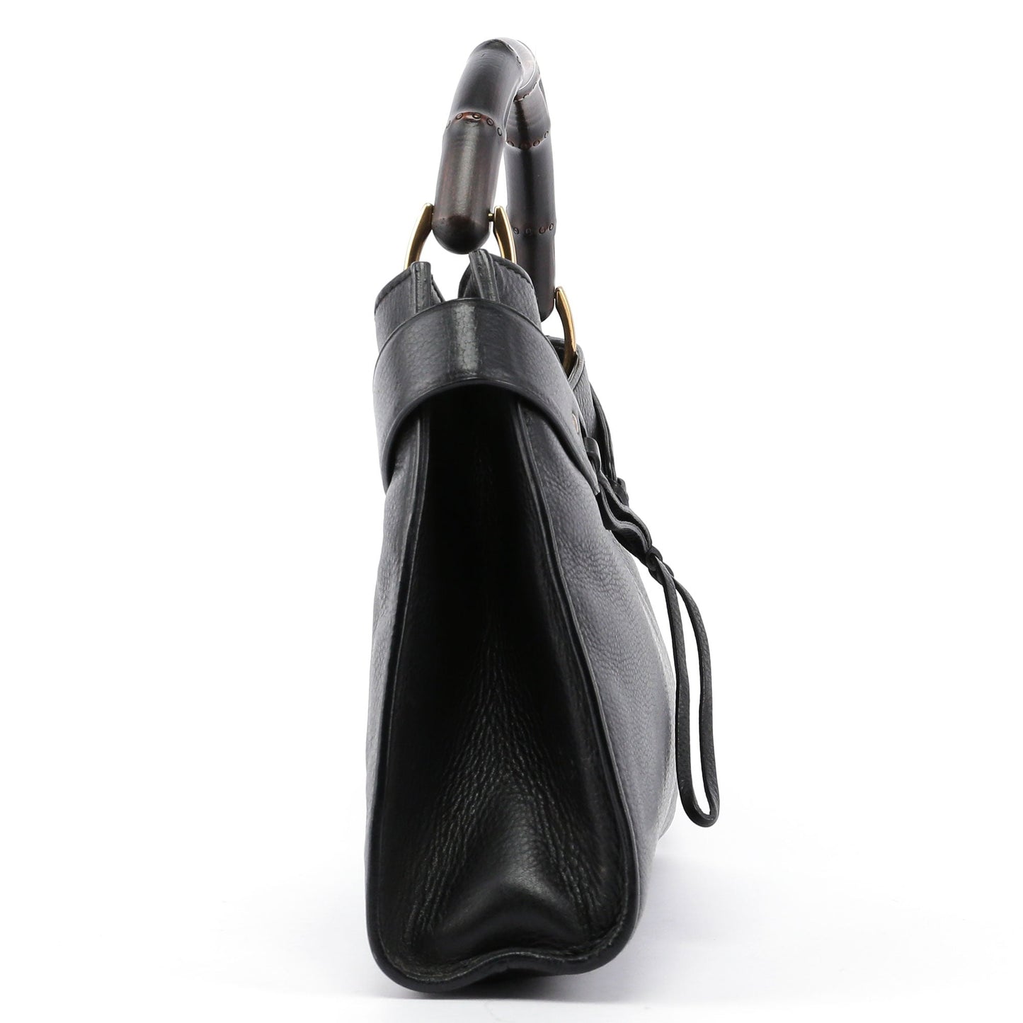 Black Leather Bamboo Top Handle Bag